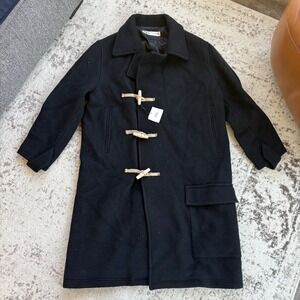 Zara Womens Black Wool Blend Toggle Duffle Coat Mid Length‎ Jacket Size M